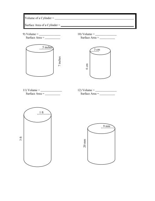 surface area and volume worksheet - The McNabbs