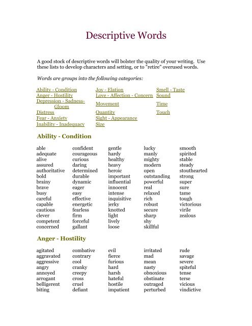 Descriptive Words