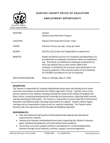 siskiyou county office of education employment opportunity