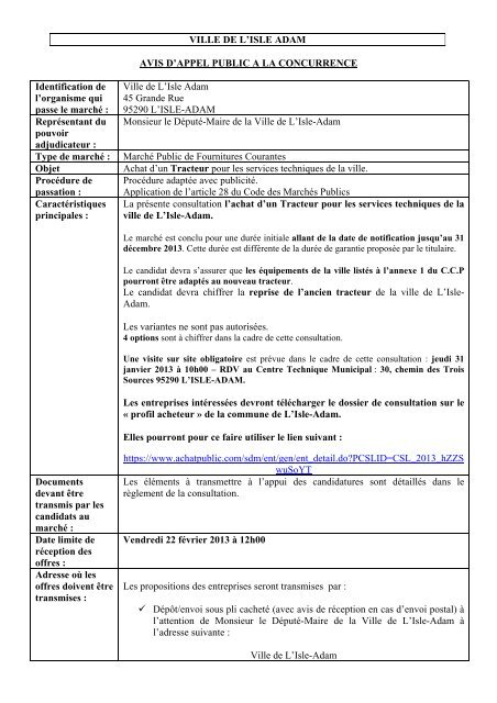 Achat d'un Tracteur pour les services techniques - L'Isle-Adam