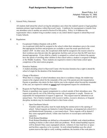 Pupil Assignment, Reassignment or Transfer - Haywood County ...