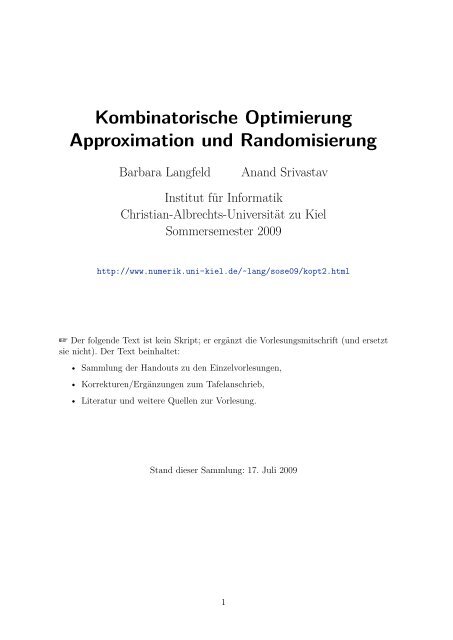 Kombinatorische Optimierung Approximation und Randomisierung ...