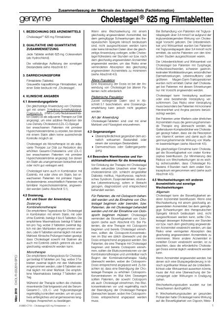 Cholestagel® 625 mg Filmtabletten - Genzyme