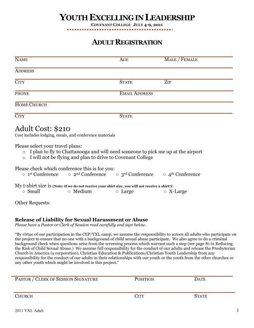 Adult Registration Form - Christian Education and Publications