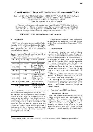 Recent and Future International Programmes in VENUS - Fuel Cycle ...