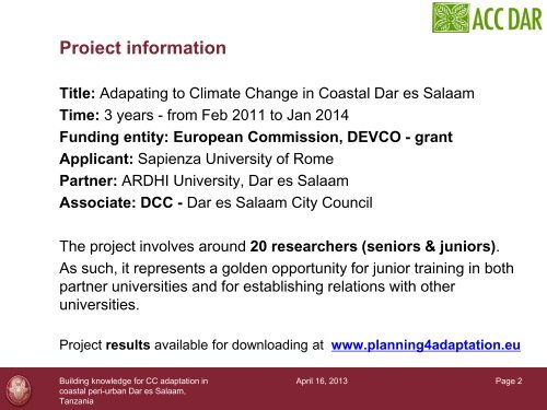 Presentation - Adapting to Climate Change in Coastal Dar es Salaam