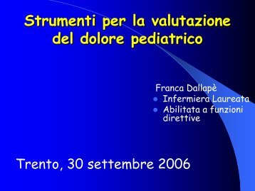 Strumenti per la valutazione del dolore pediatrico