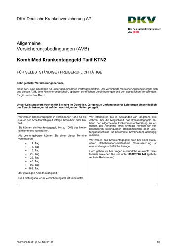 KombiMed Krankentagegeld Tarif TN2 - DKV Kundeninformations