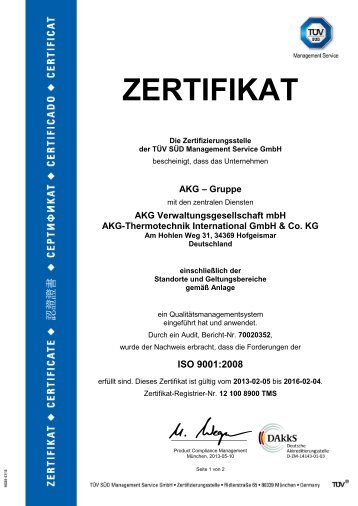 DIN EN ISO 9001 - AKG Gruppe