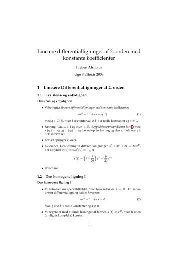 LineÃ¦re differentialligninger af 2. orden med konstante koefficienter
