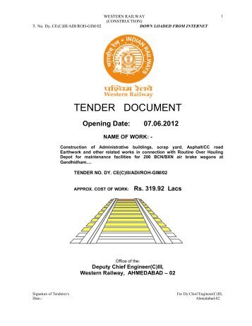 TENDER DOCUMENT - Western Railway - Indian Railway