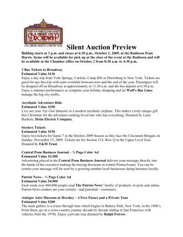 Silent Auction Preview - West Shore Chamber of Commerce