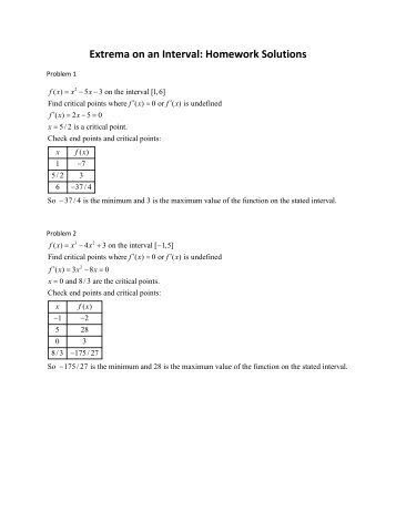 Extrema on an Interval: Homework Solutions