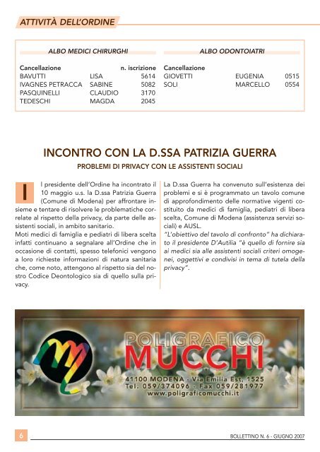 Giugno 2007 (pdf - 488 KB) - Ordine Provinciale dei Medici ...