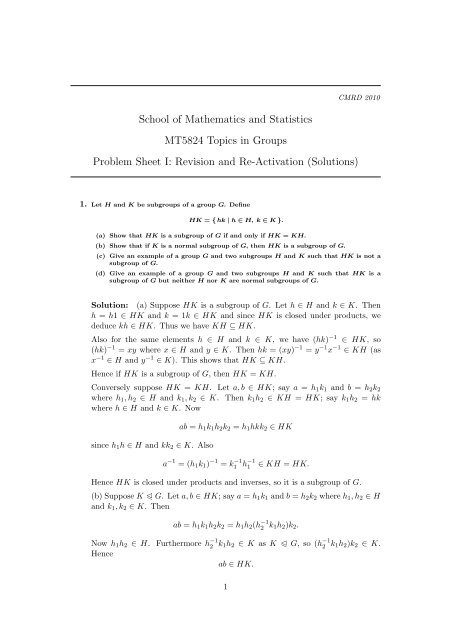 School of Mathematics and Statistics MT5824 Topics in Groups ...