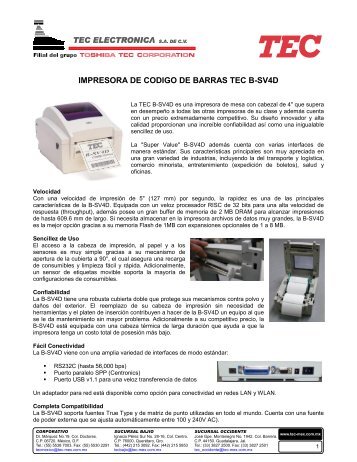 IMPRESORA DE CODIGO DE BARRAS TEC B-SV4D