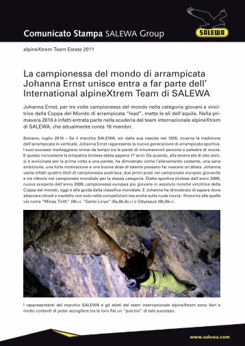 La campionessa del mondo di arrampicata Johanna Ernst ... - Salewa