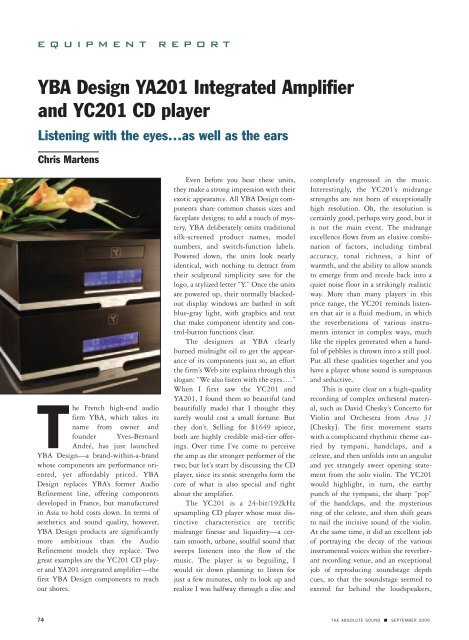 YBA Design YA201 Integrated Amplifier and YC201 CD player