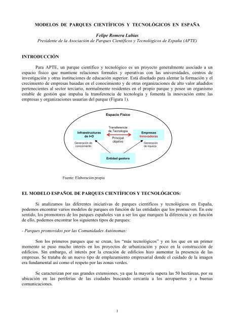 Modelos de Parques CientÃ­ficos y TecnolÃ³gicos en EspaÃ±a