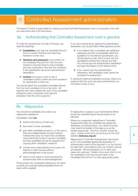 GCSE English Literature Specification - Kingsdown School