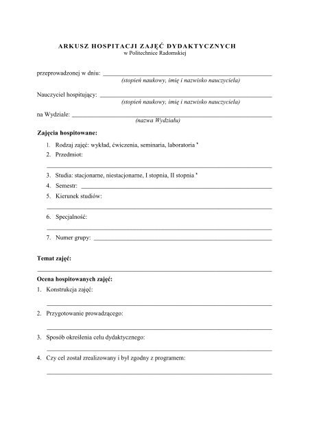 arkusz hospitacji zajÄ Ä dydaktycznych - hospitacje.pdf