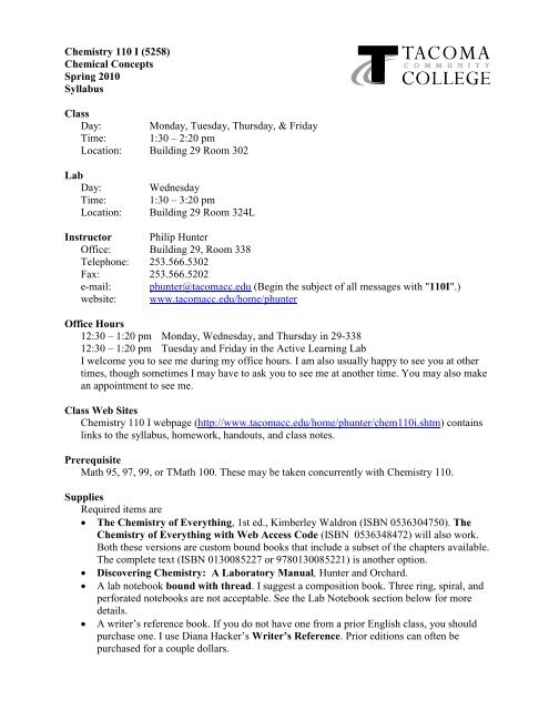 Chemistry 100 E Syllabus - Tacoma Community College
