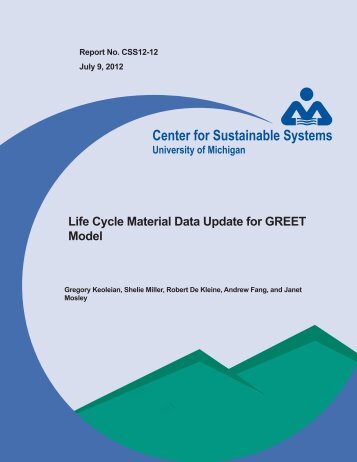 Life Cycle Material Data Update for GREET Model