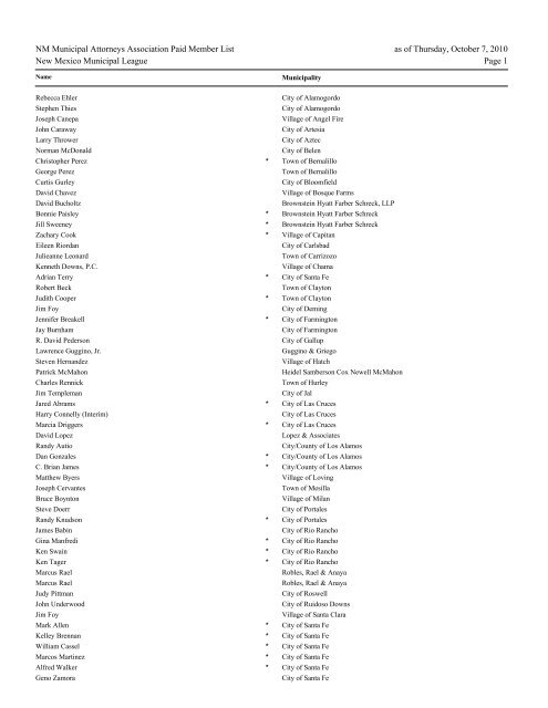 NM Municipal Attorneys Association Paid Member List - New Mexico ...