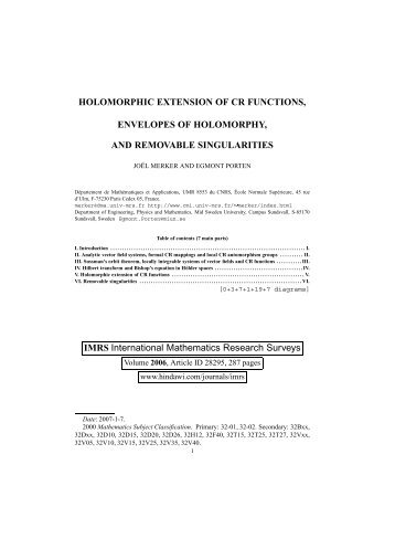 HOLOMORPHIC EXTENSION OF CR FUNCTIONS ... - DMA