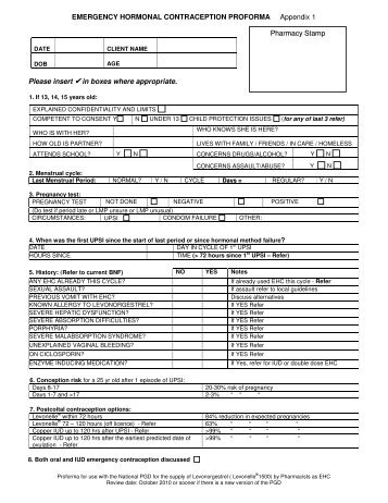 EMERGENCY HORMONAL CONTRACEPTION PROFORMA ...