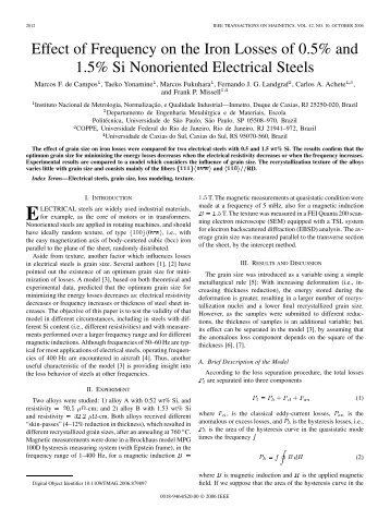 Effect of Frequency on the Iron Losses of - Departamento de ...