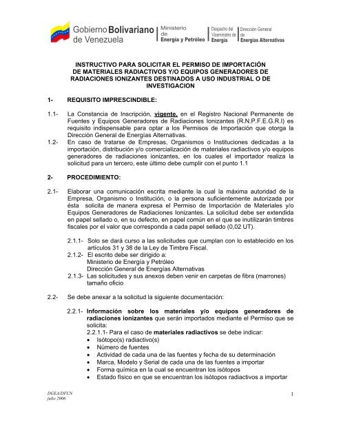 instructivo para solicitar el permiso de importación de materiales ...