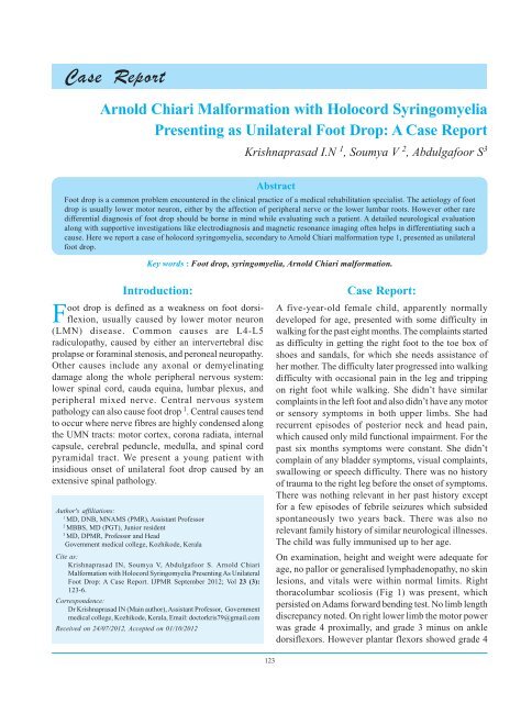 Arnold Chiari Malformation with Holocord Syringomyelia ... - IJPMR