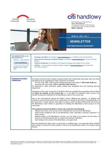 NEWSLETTER - Citibank Handlowy