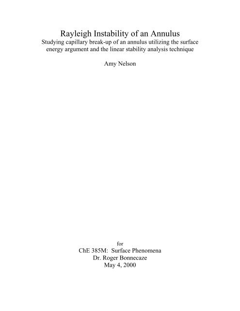 Rayleigh Instability of an Annulus