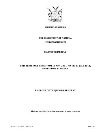 the high court of namibia held in oshakati second term roll this term ...