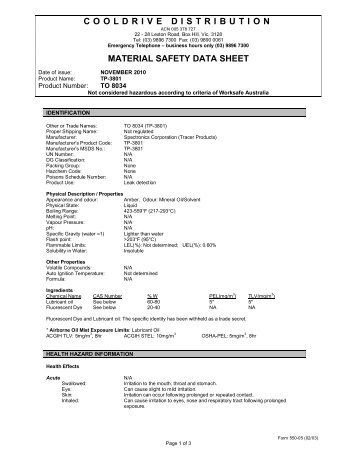 MSDS - Cooldrive Distribution