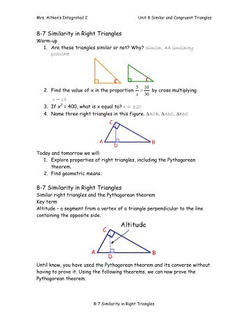 8-7 Similarity in Right Triangles 8-7 Similarity in Right Triangles