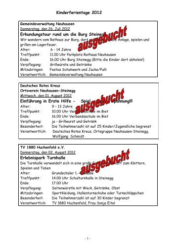 Kinderferienprogramm 2012-1 - Neuhausen im Enzkreis