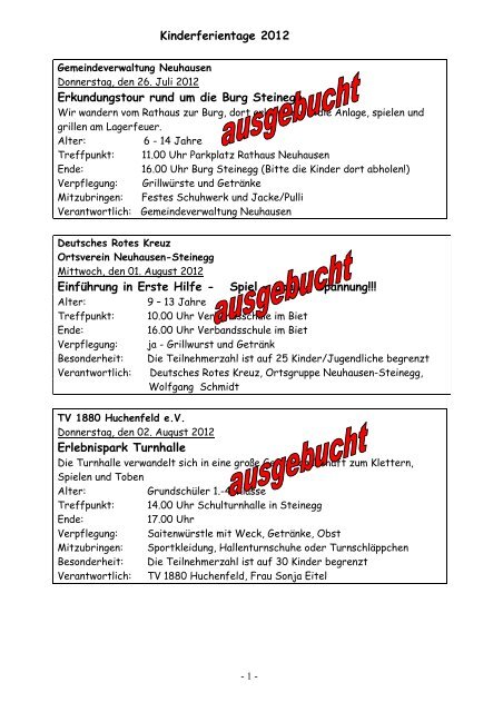 Kinderferienprogramm 2012-1 - Neuhausen im Enzkreis
