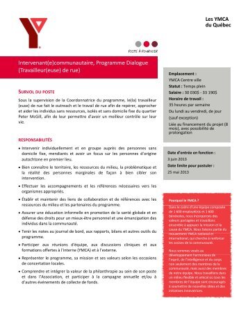 CV - Intervenant(e) communautaire, Programme Dialogue ... - YMCA