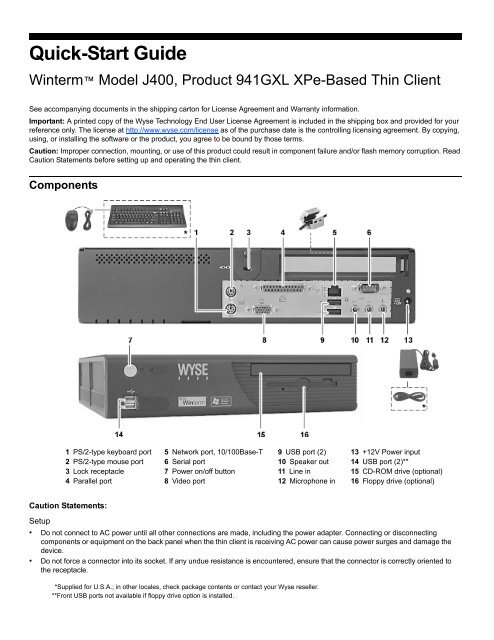 Winterm Router Winterm (TM) Model J400, Product 941GXL XPe ... - Wyse Outlet Store
