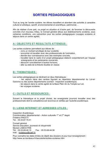 SORTIES PEDAGOGIQUES - Lot-et-Garonne