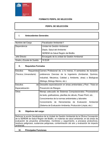 Perfil Cargo Fiscalizador 1. - SEREMI de Salud RegiÃ³n del BiobÃ­o.