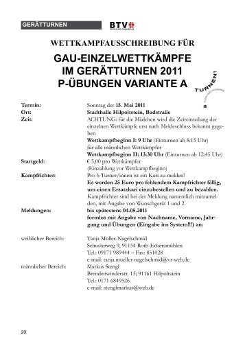 gau-einzelwettkämpfe im gerätturnen 2011 p-übungen variante a