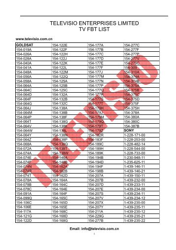 TELEVISIO ENTERPRISES LIMITED TV FBT LIST