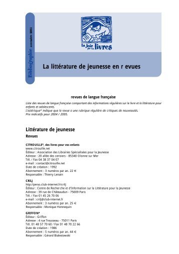 La littÃ©rature de jeunesse en r evues - La joie par les livres