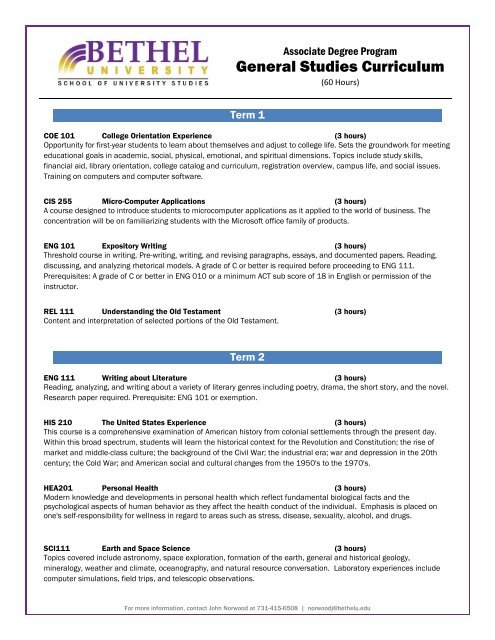 Download the General Studies curriculum list with course descriptions