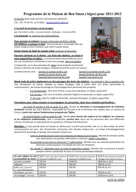 Programme de la Maison de Ben Smen (Alger) pour 2011-2012