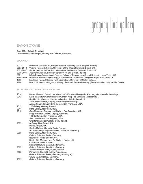 artist bio (pdf) - Gregory Lind Gallery